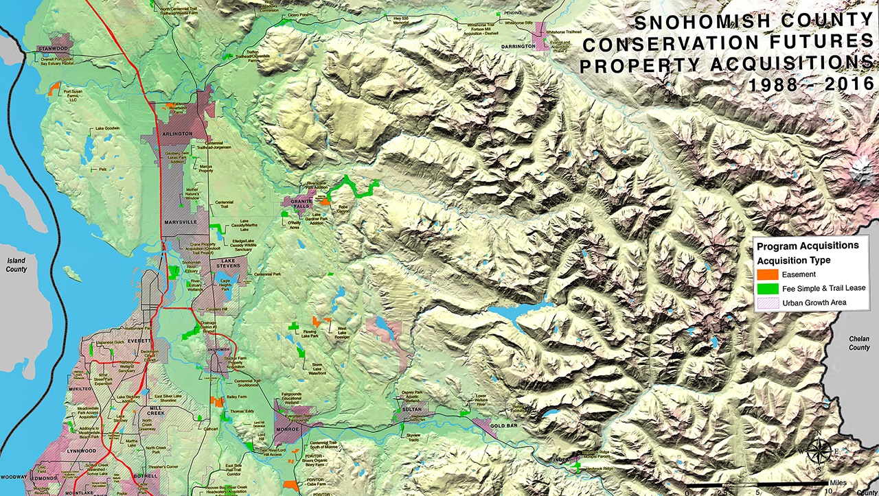 This map shows Conservation Futures projects around Snohomish County. (Courtesy of Snohomish County Parks)