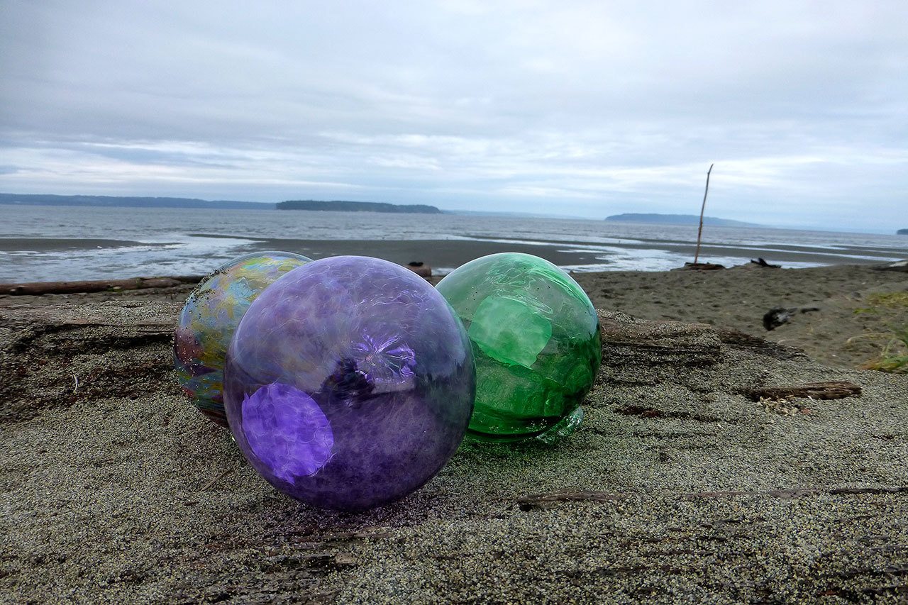 People will be hunting for glass floats on the west side beach of Jetty Island on Saturday morning. The floats were blown at the Schack. (Courtesy Schack Art Center)