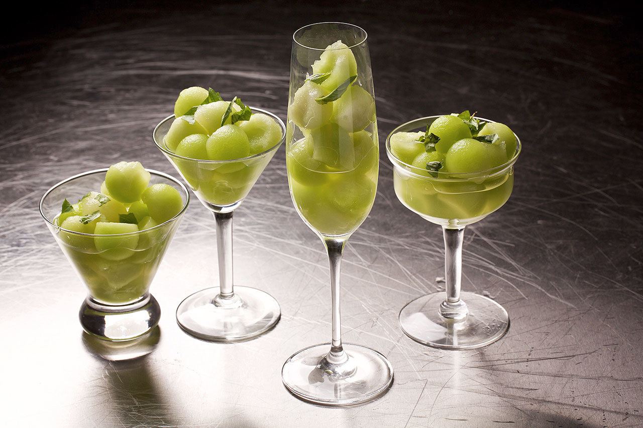 Prosecco-spiked melon with basil makes a wonderful end to a meal. (Photo by Deb Lindsey for The Washington Post)