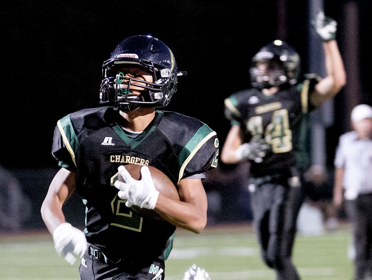 Running back Kyle Pinca is one of several experienced seniors on the Marysville Getchell football team this season. (Kevin Clark / The Herald)