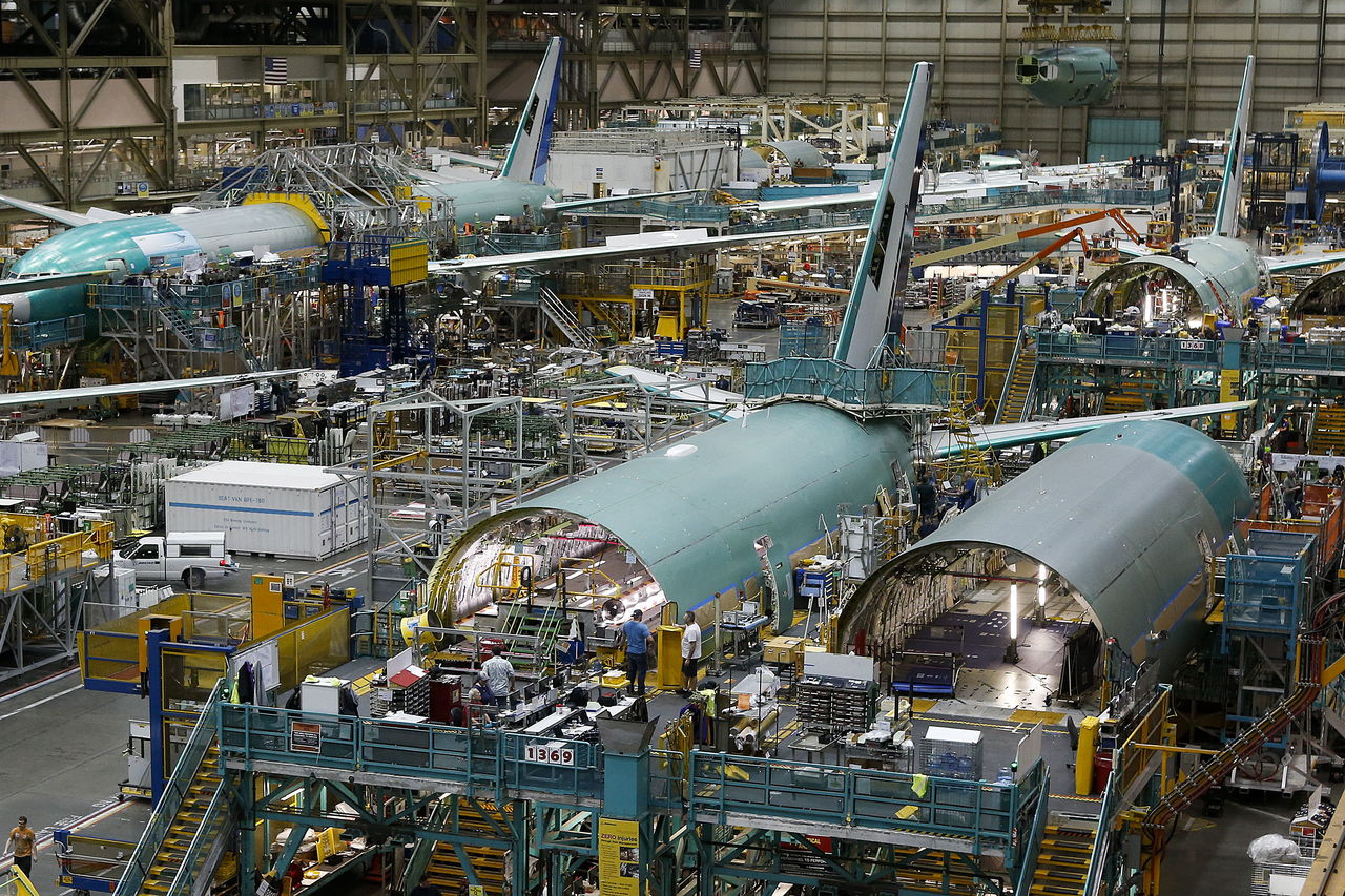 The assembly line for Boeing 777 planes at the Everett factory in December.