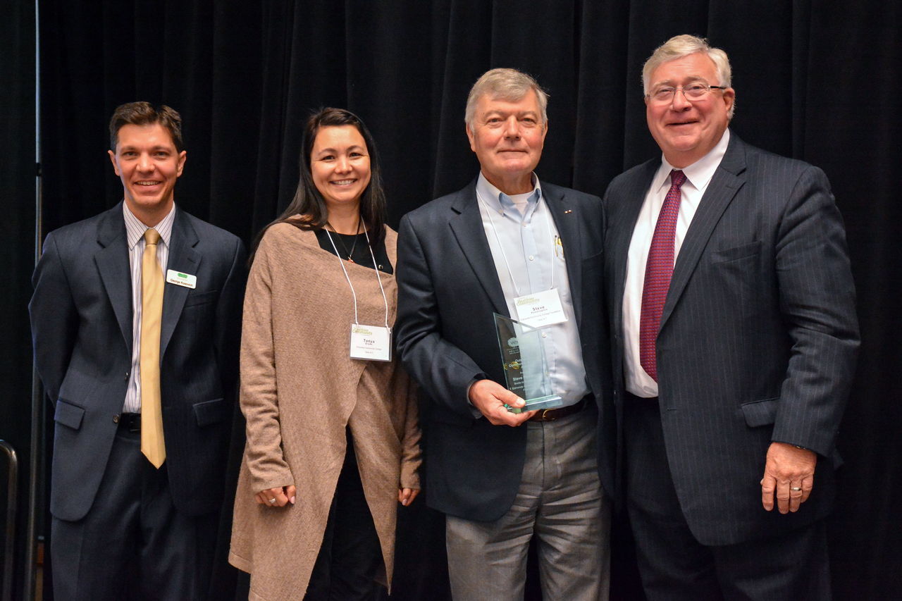 Edmonds Community College Foundation Board member Steve Pennington (third from left) stand with Verdant Health Commission assistant superintendant George Kosovich (left), EdCC vice president for college relations Tonya Drake and former Washington State University North Puget Sound at Everett interim chancellor Bob Drewel.