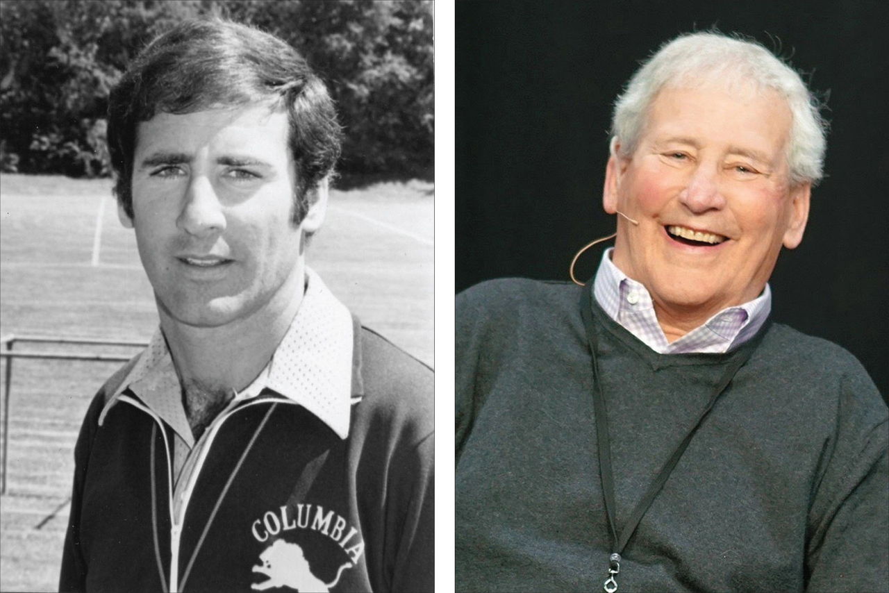 These undated photos show Columbia University football coach Bill Campbell.