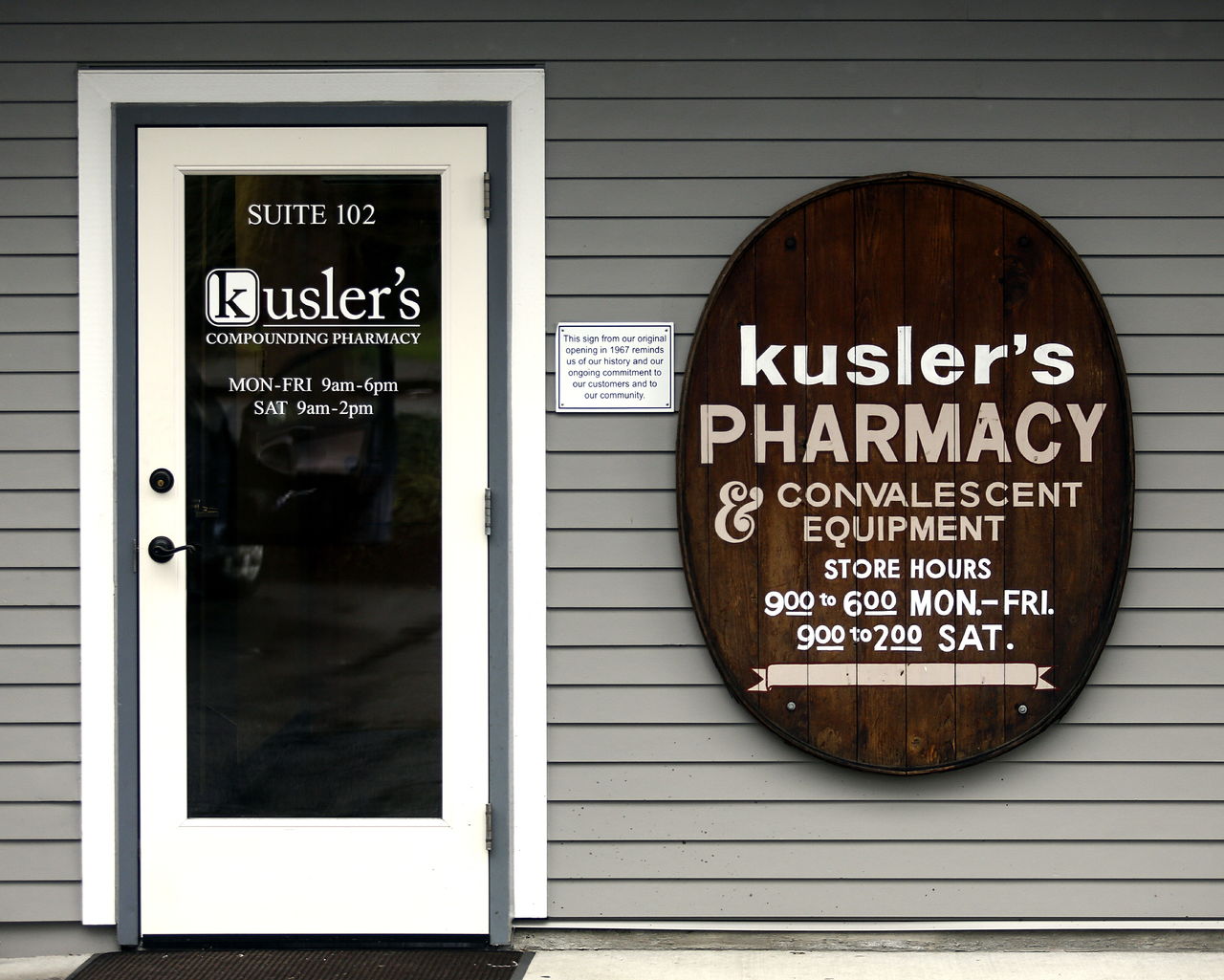 Dawn Ipsen saved the original wooden Kusler’s Pharmacy sign, and hung it prominently next to an entryway to the store.