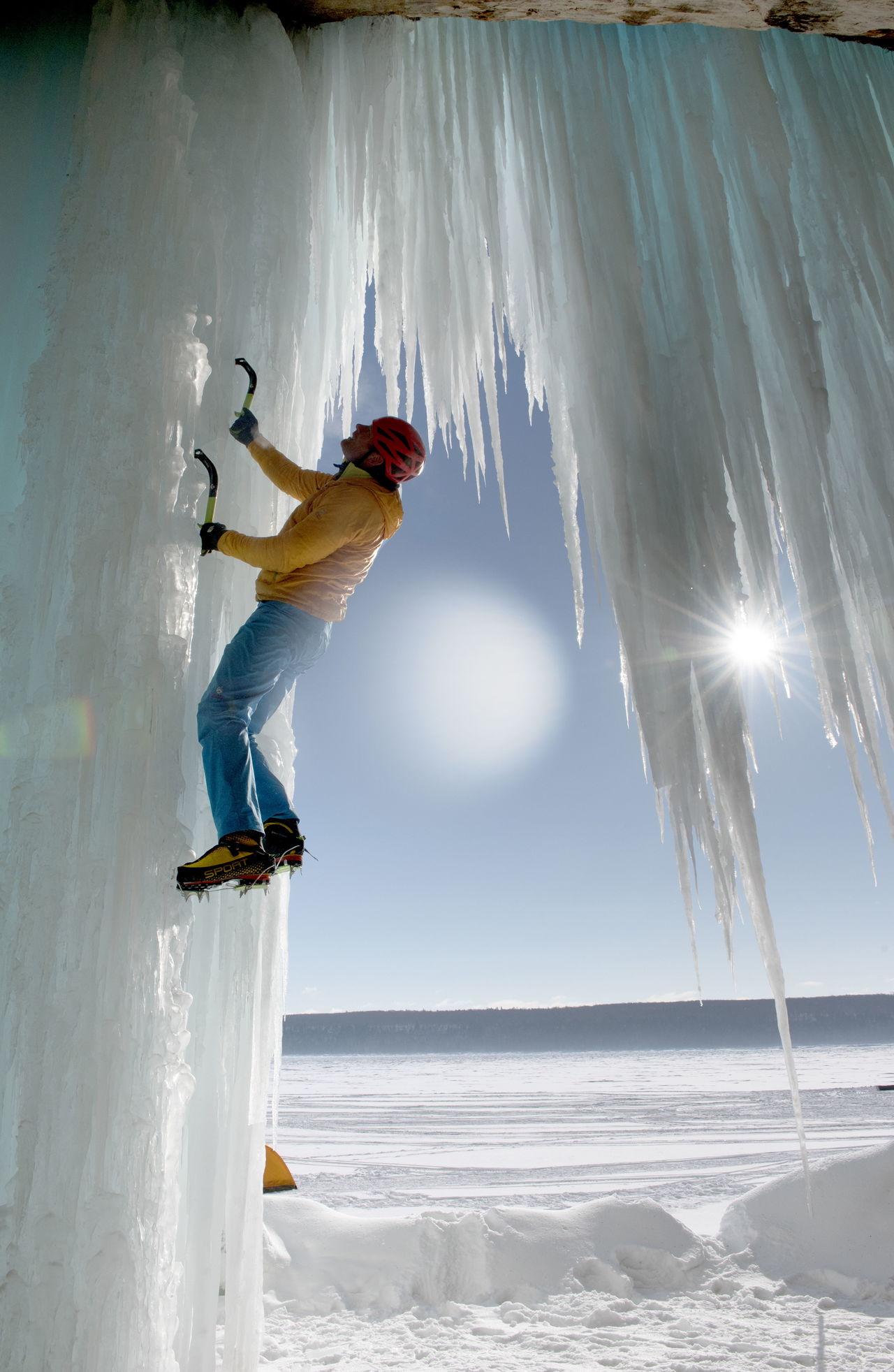 Conrad Anker climbs at Pictured Lakes National Lakeshore on Lake Superior in Michigan. The film follows Anker, a well-known climber, his stepson and a family friend.