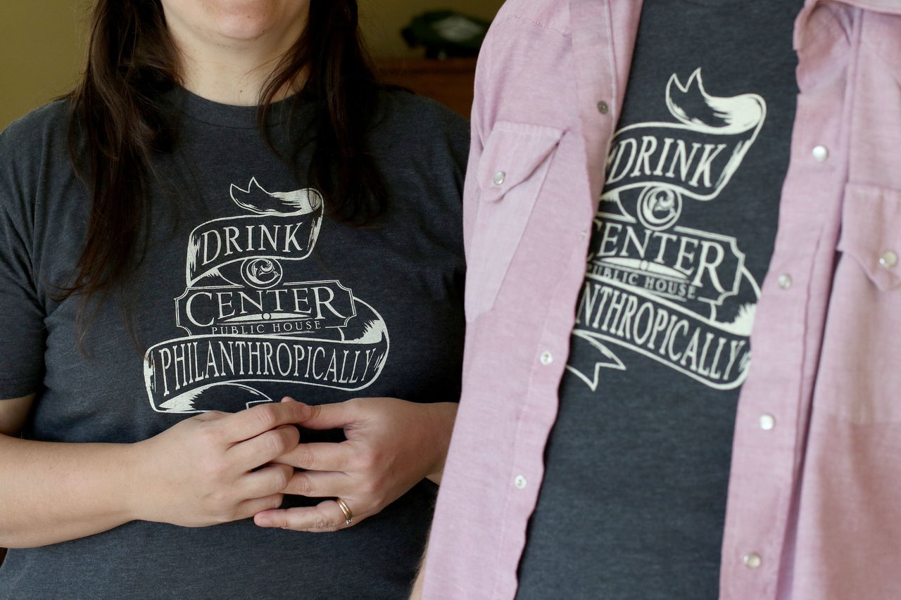 Scott Wetzel and his wife Loni, sport t-shirts for their nonprofit pub to be called Center Public House in Snohomish.