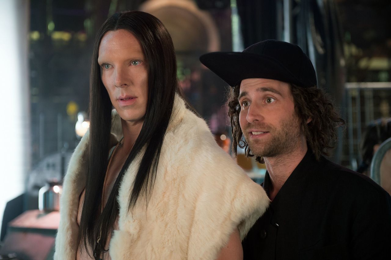 Benedict Cumberbatch (left) and Kyle Mooney vamp it up in “Zoolander 2.”