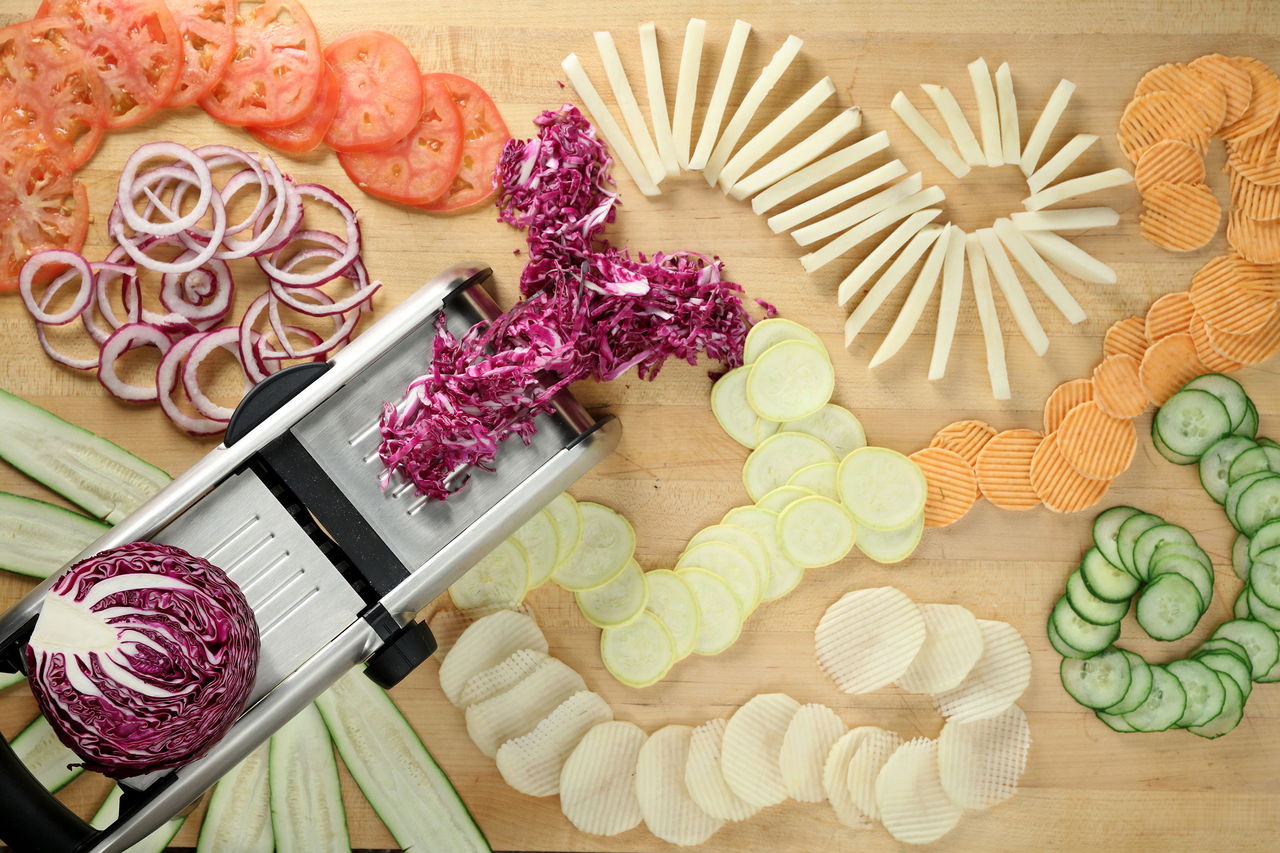 Mandolines make quick work of many tasks that normally are performed with a chef’s knife, including french fries, veggie chips, potatoe casseroles and all sorts of other goodies.