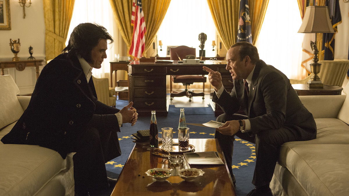 Michael Shannon portrays Elvis Presley and Kevin Spacey plays President Richard Nixon in a scene from “Elvis & Nixon.”