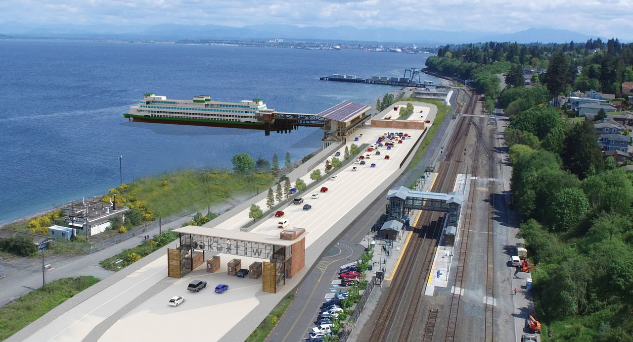 An illustration of the planned $129 million ferry terminal in Mukilteo, scheduled to open in mid-2019. It will replace the 60-year-old terminal.