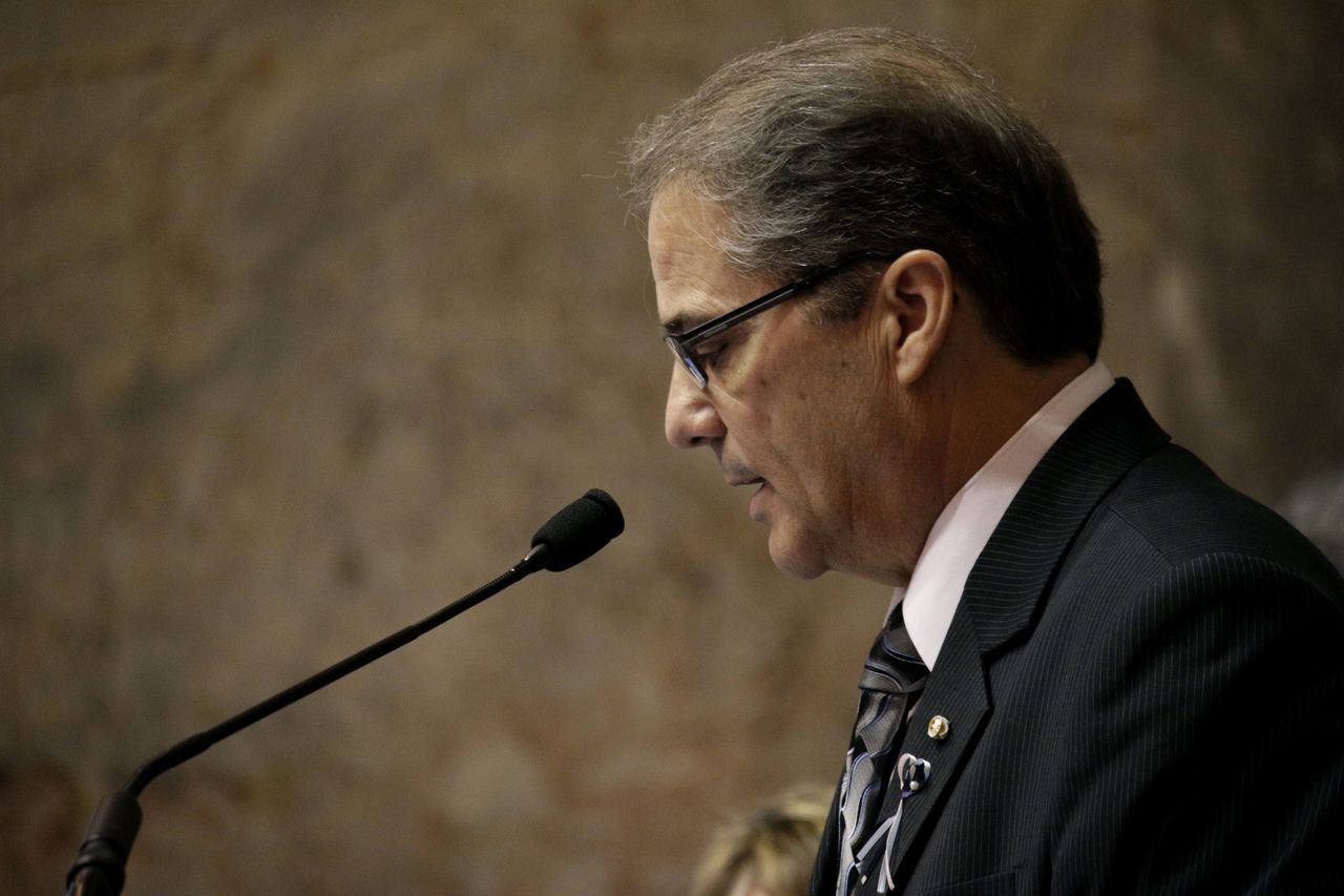 Lt. Gov. Brad Owen speaks to the state Senate in Olympia on Tuesday about his decision to retire at the end of his term.