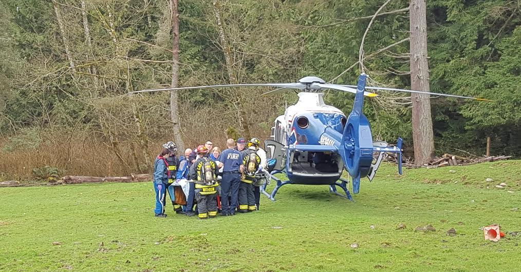 A Lake Stevens-area man survived a chainsaw accident March 9 that left him with critical injuries.