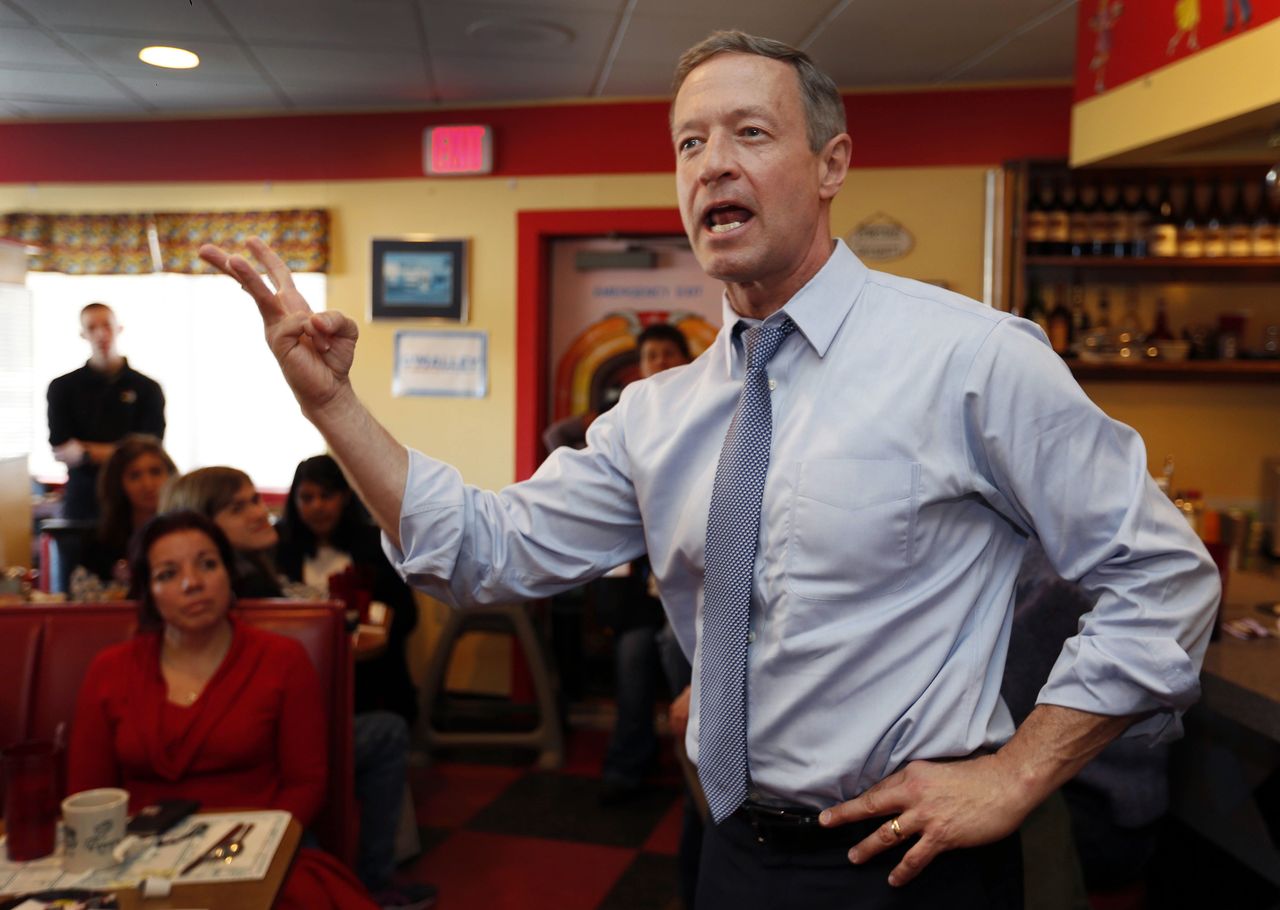 Democratic presidential candidate former Maryland Gov. Martin O’Malley speaks during a campaign stop at the Tilton Diner in Tilton, New Hampshire on Jan. 22. O’Malley is ending his bid for the Democratic nomination for president on Feb. 1.