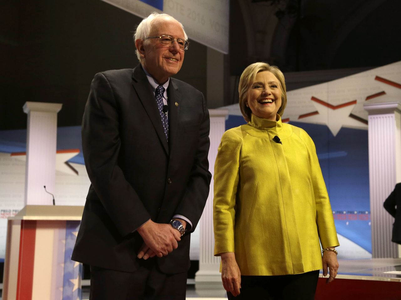 Democratic candidates Sen. Bernie Sanders and Hillary Clinton they take the stage at the University of Wisconsin-Milwaukee on Thursday.