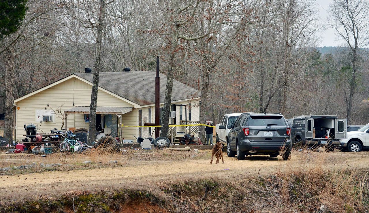 An overview of the scene of a shooting near Iuka, Mississippi, on Saturday.