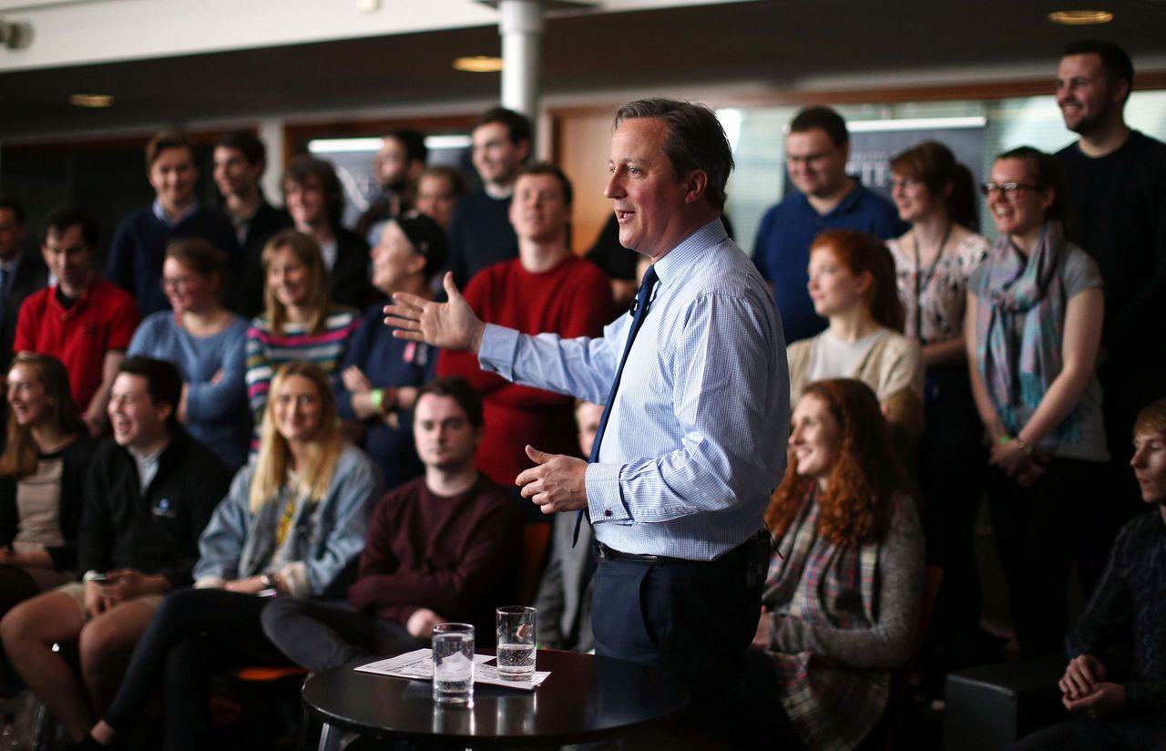 British Prime Minister David Cameron speaks in Exeter, England, on Thursday.