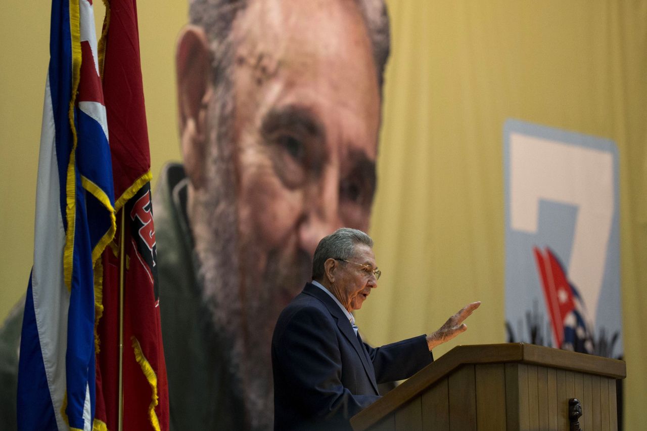 Cuba’s President Raul Castro addresses the 7th Cuban Communist Party Congress in Havana, Cuba, on Saturday.