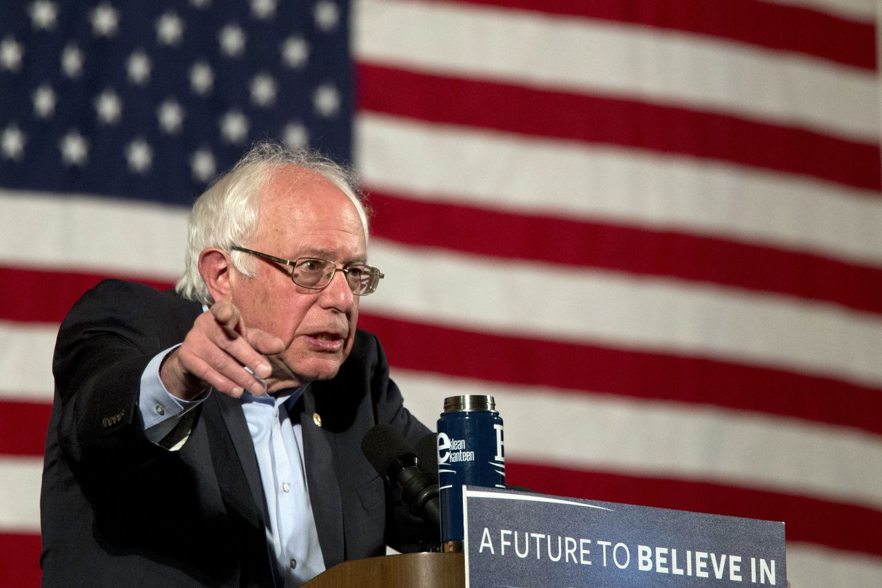 Democratic presidential candidate Bernie Sanders speaks Saturday in the Washington Heights neighborhood of New York.