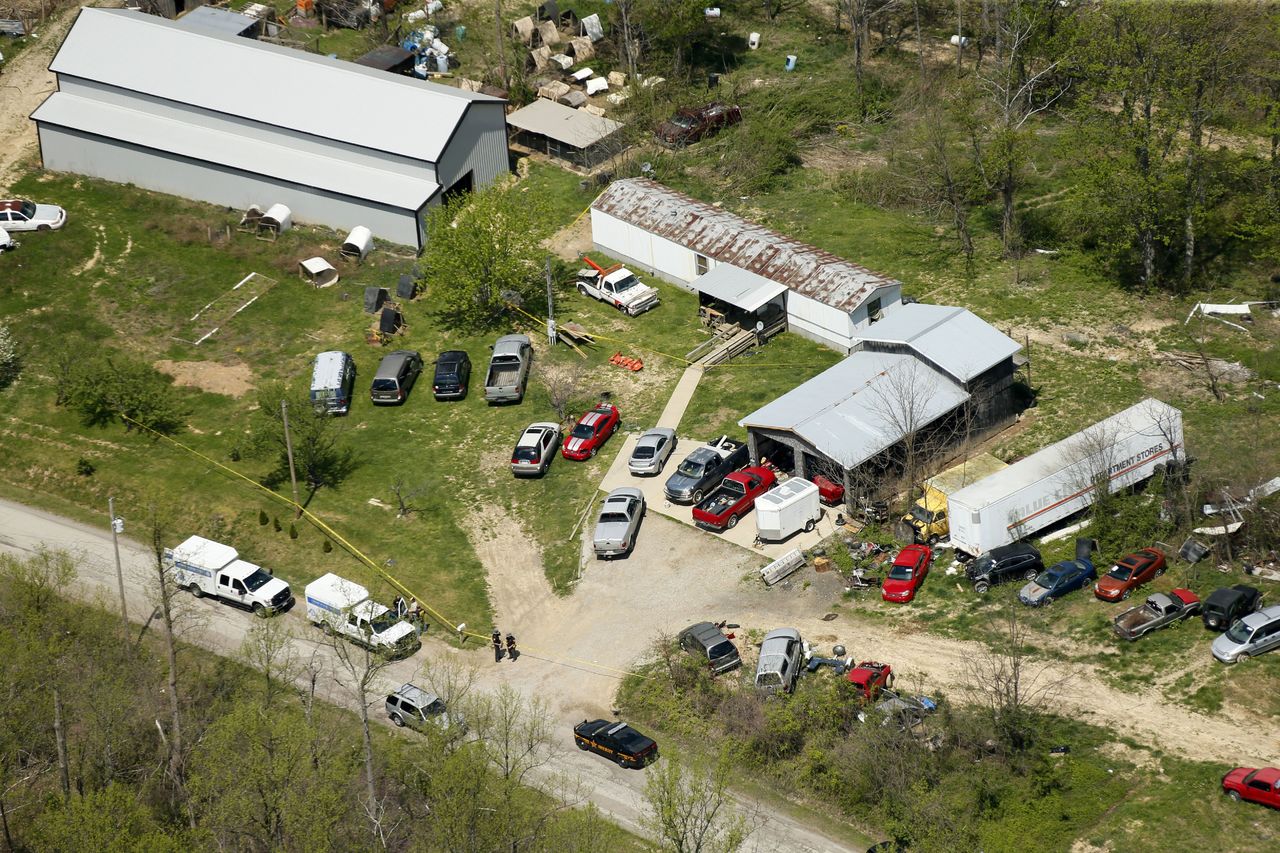 This aerial photo shows one of the locations being investigated in Pike County, Ohio, as part of an ongoing homicide investigation.