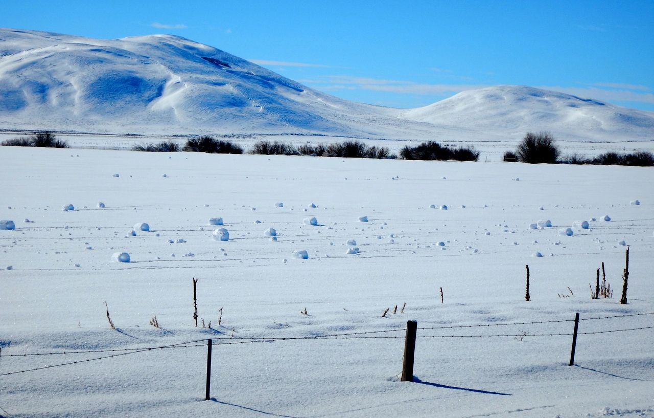 The National Weather Service said snow rollers are caused by an unusual combination of snowfall around a couple inches with the right water density and temperatures near freezing followed by strong winds.