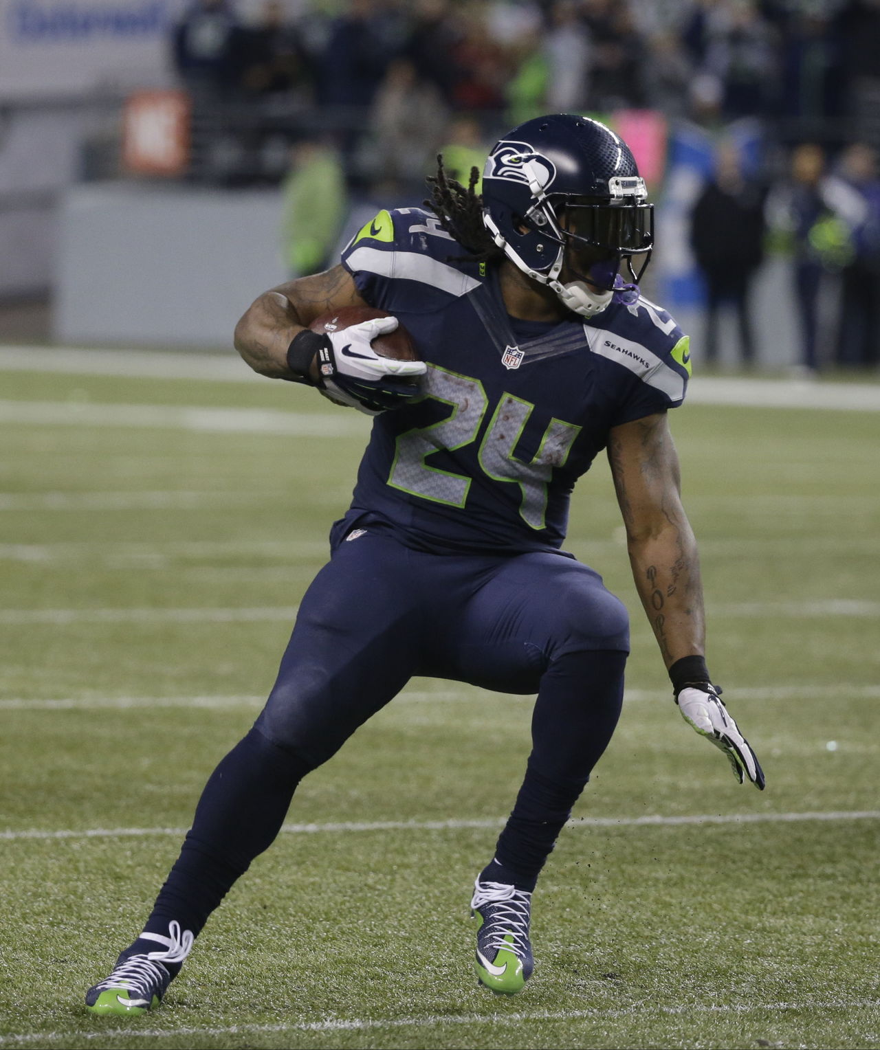 Seahawks running back Marshawn Lynch rushes against the Cardinals during a game on Nov. 15 in Seattle.