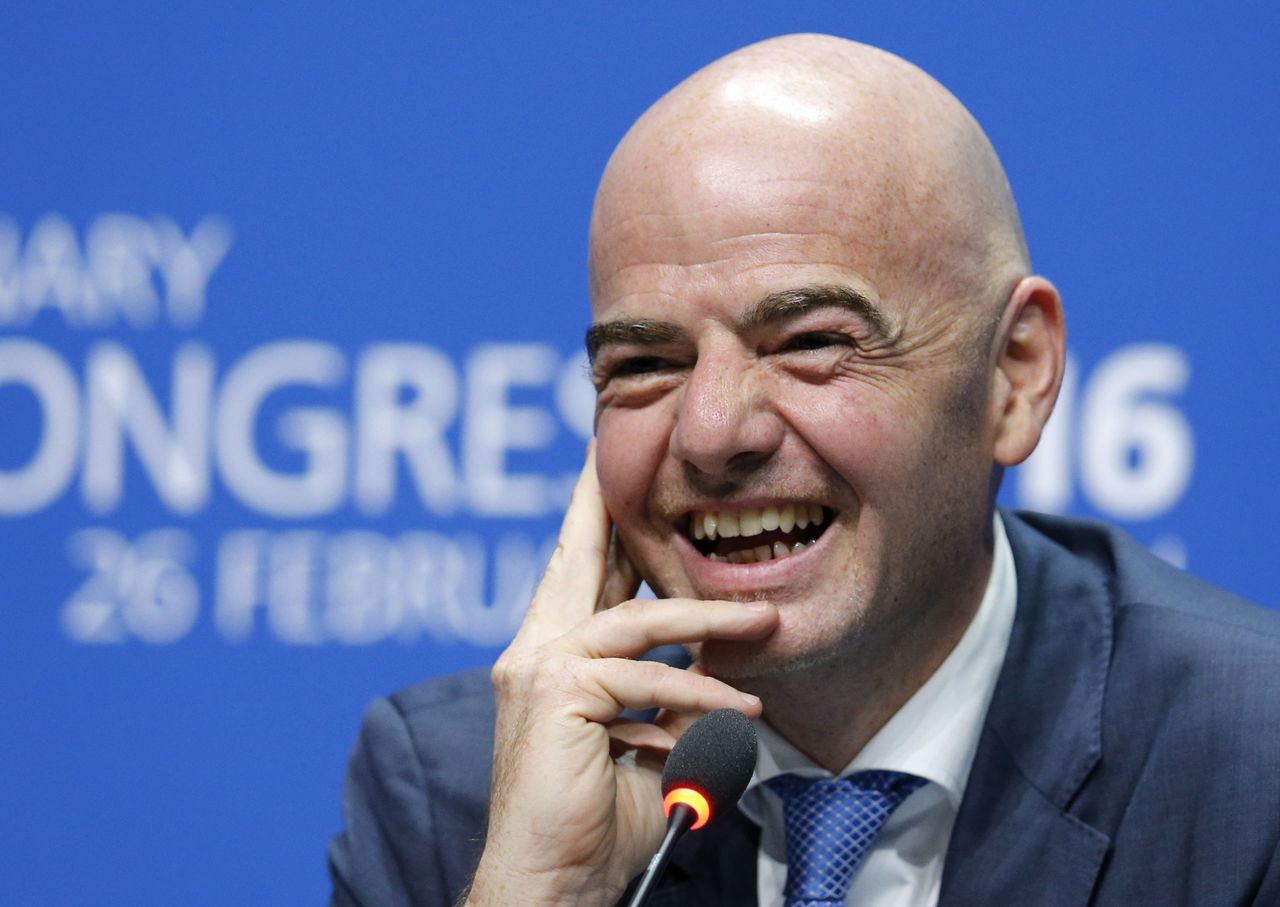 Associated Press Newly elected FIFA president Gianni Infantino of Switzerland laughs during a press conference Friday in Zurich, Switzerland.