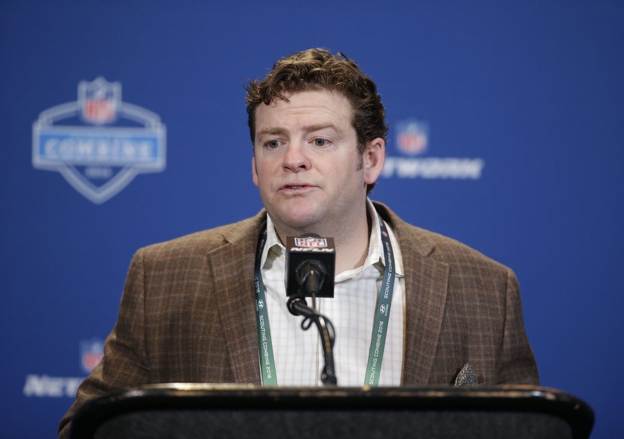 Seahawks general manager John Schneider responds to a question during a news conference at the NFL scouting combine Wednesday in Indianapolis.