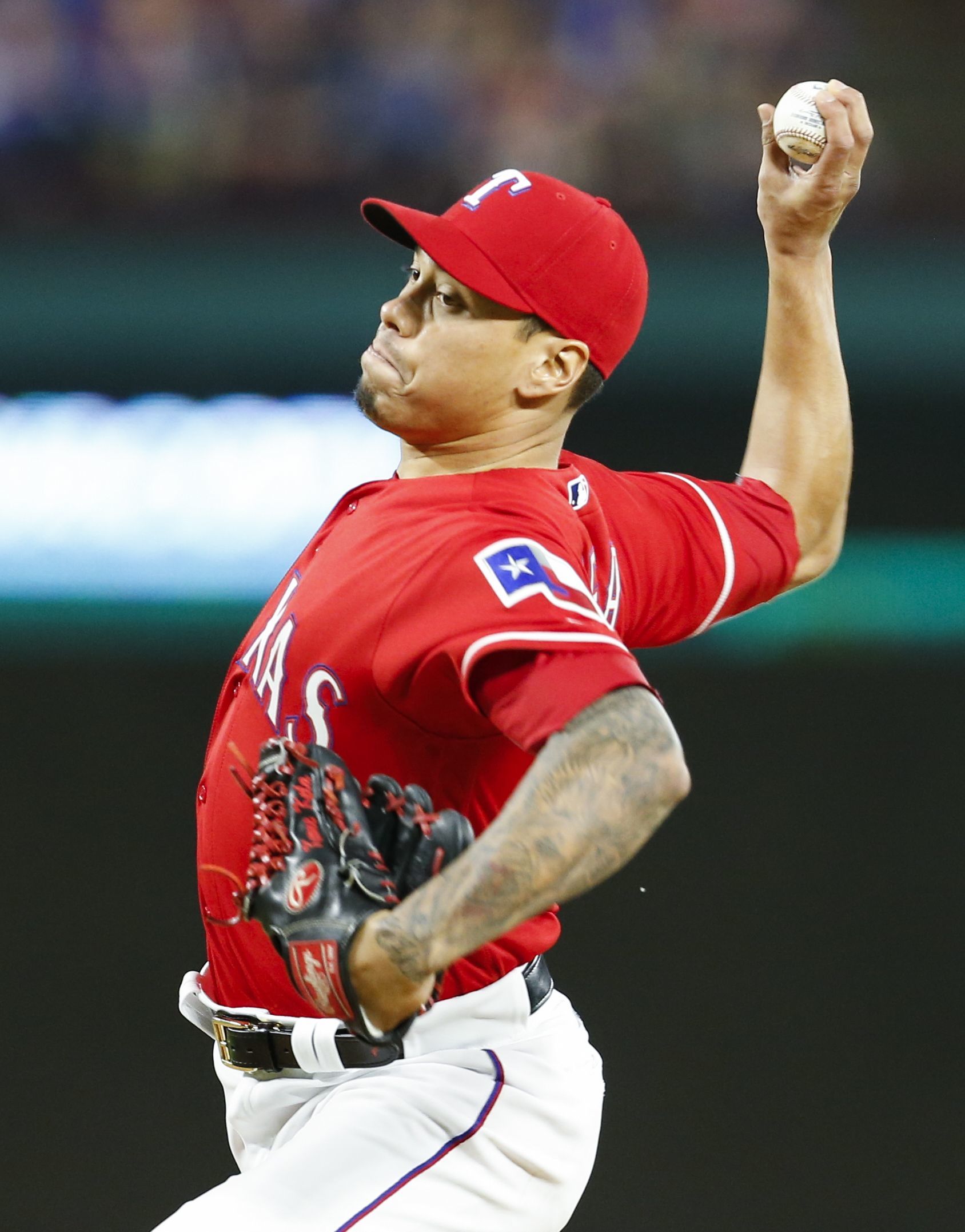 Texas Rangers reliever Keone Kela (50) delivers a delivers a pitch in a game against the Baltimore Orioles on April 16.