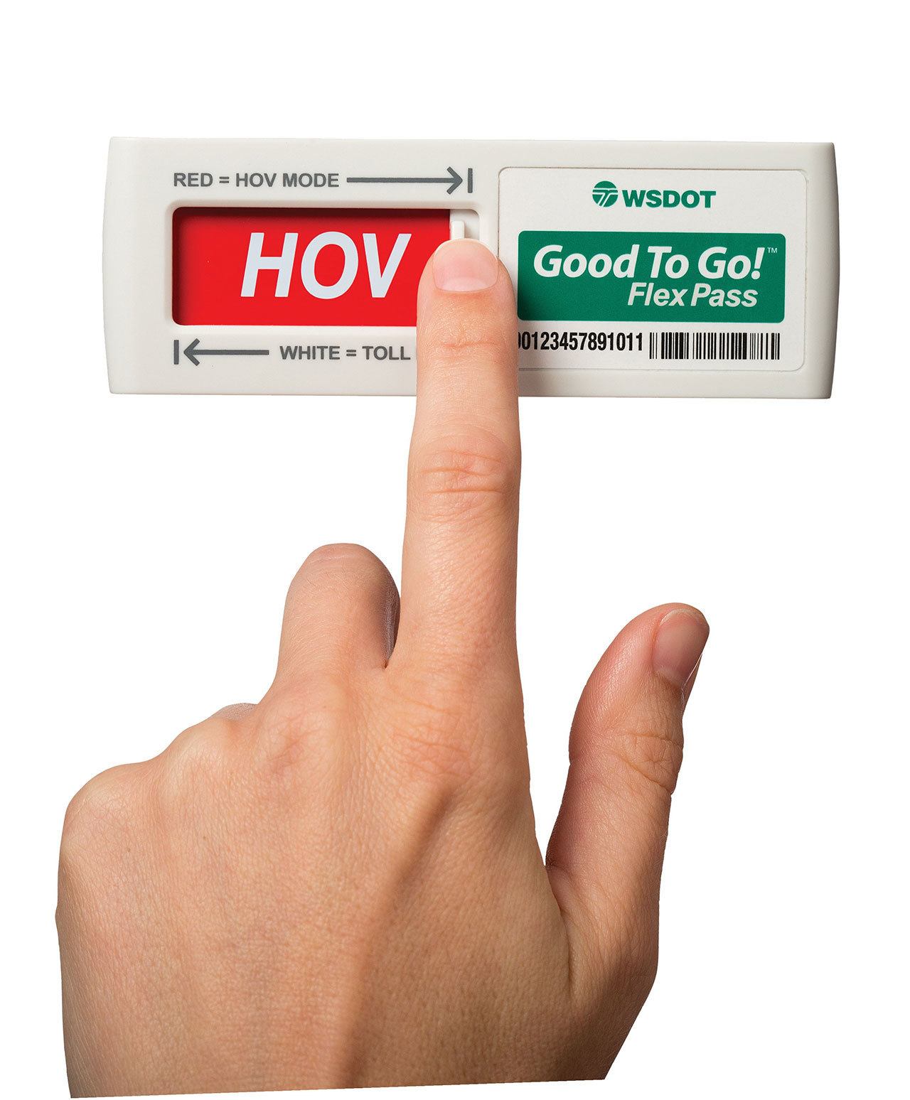 If you want to travel for free as a carpool in the express toll lanes on I-405, then you’ll need this candy-bar sized transponder called a Flex Pass, as well as an active Good To Go account. (Washington State Department of Transportation)