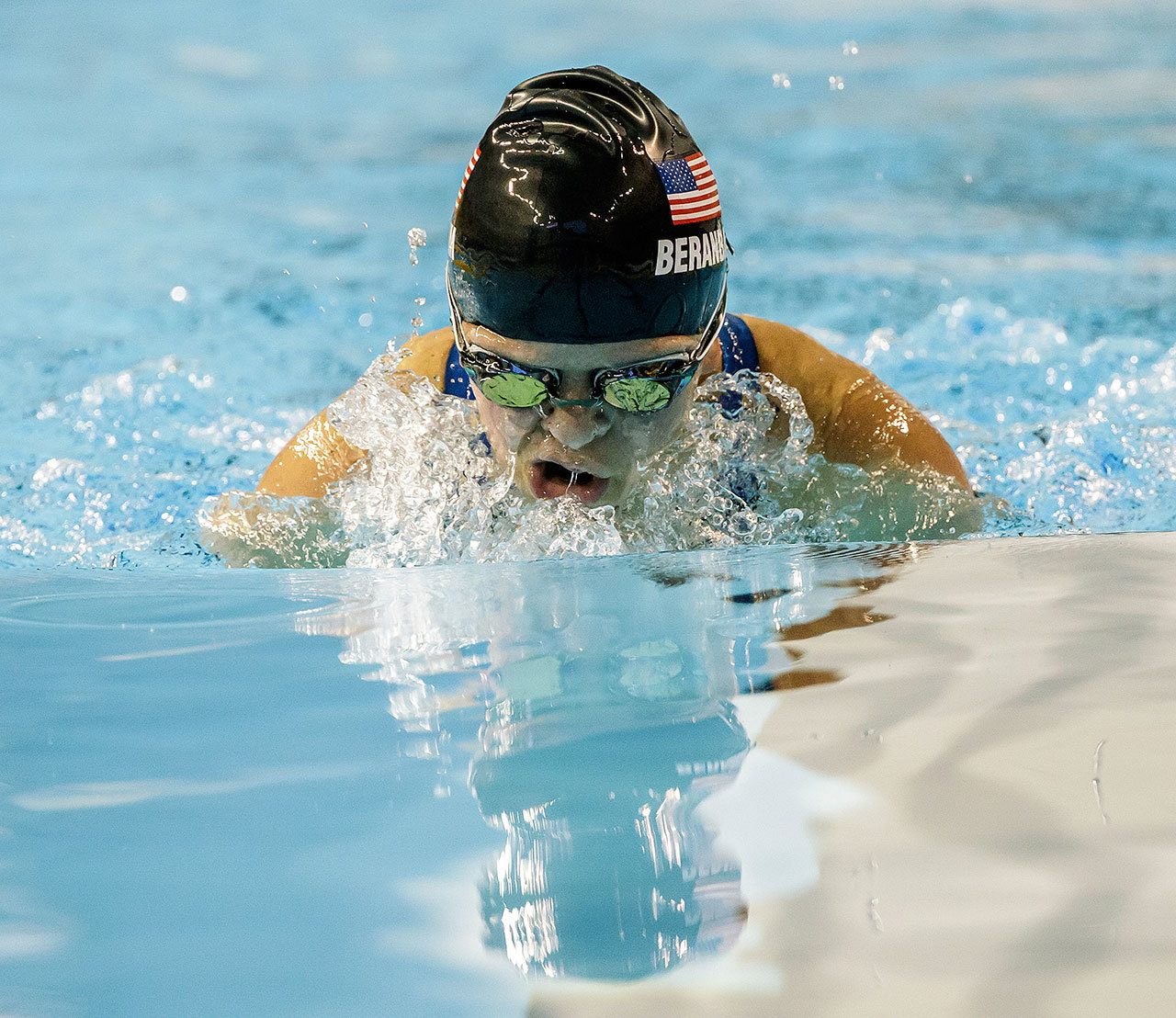 Haley Beranbaum of Snohomish competes in the 100-meter breaststroke at the 2015 Parapan American Games in Toronto. Beranbaum won a silver medal in the event. (Photo by Joe Kusumoto)