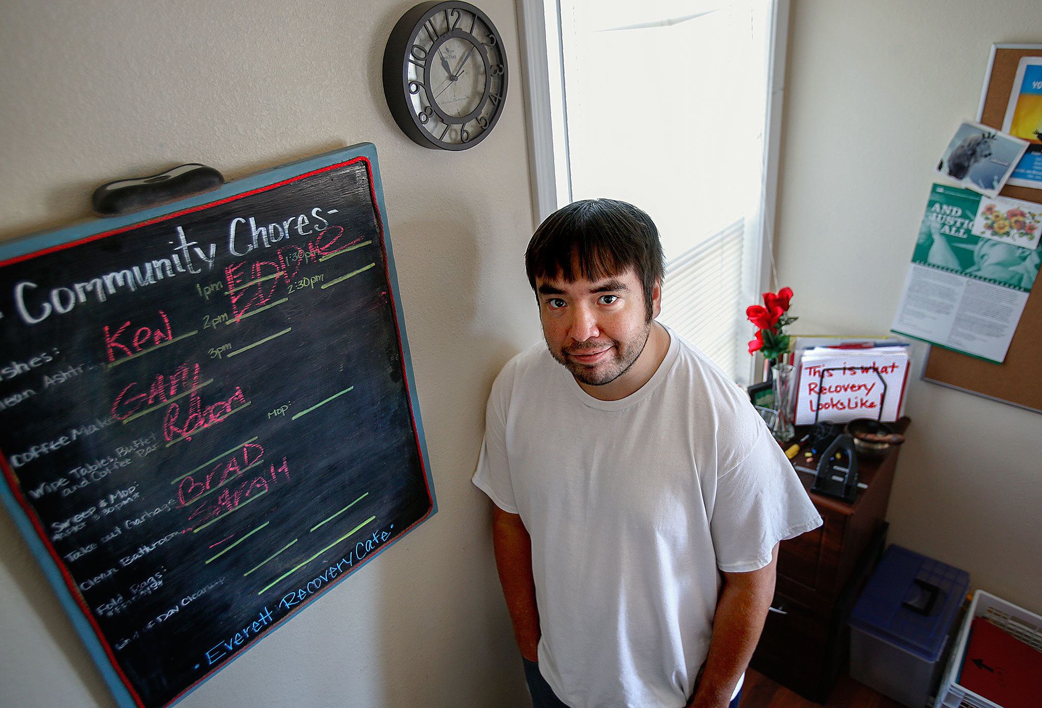 Jance Groff, 32, is getting help and learning how to help himself with drug and alcohol addiction at the Everett Recovery Cafe, a day center on Broadway. (Dan Bates / The Herald)