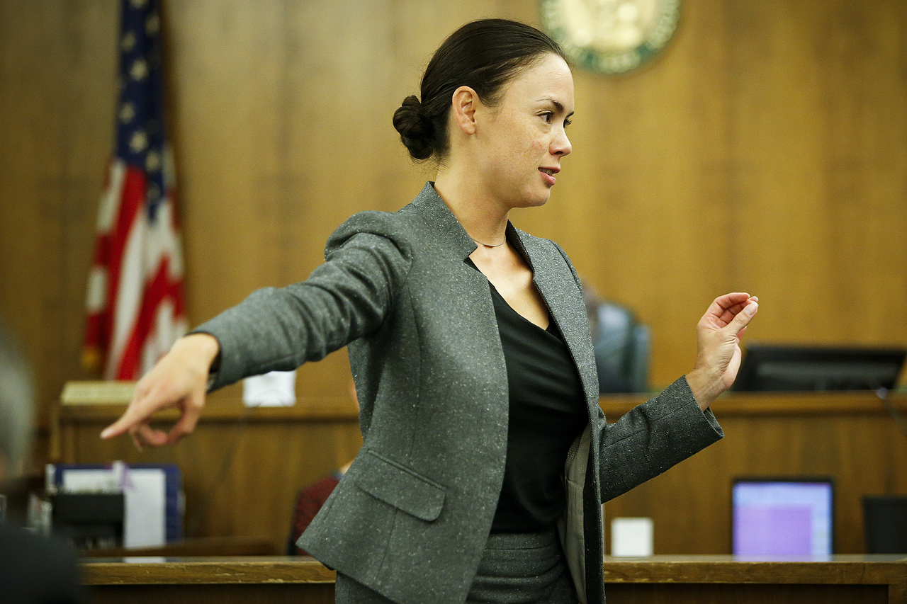 Defense attorney Whitney Rivera makes her opening statement Tuesday. (Ian Terry / The Herald)
