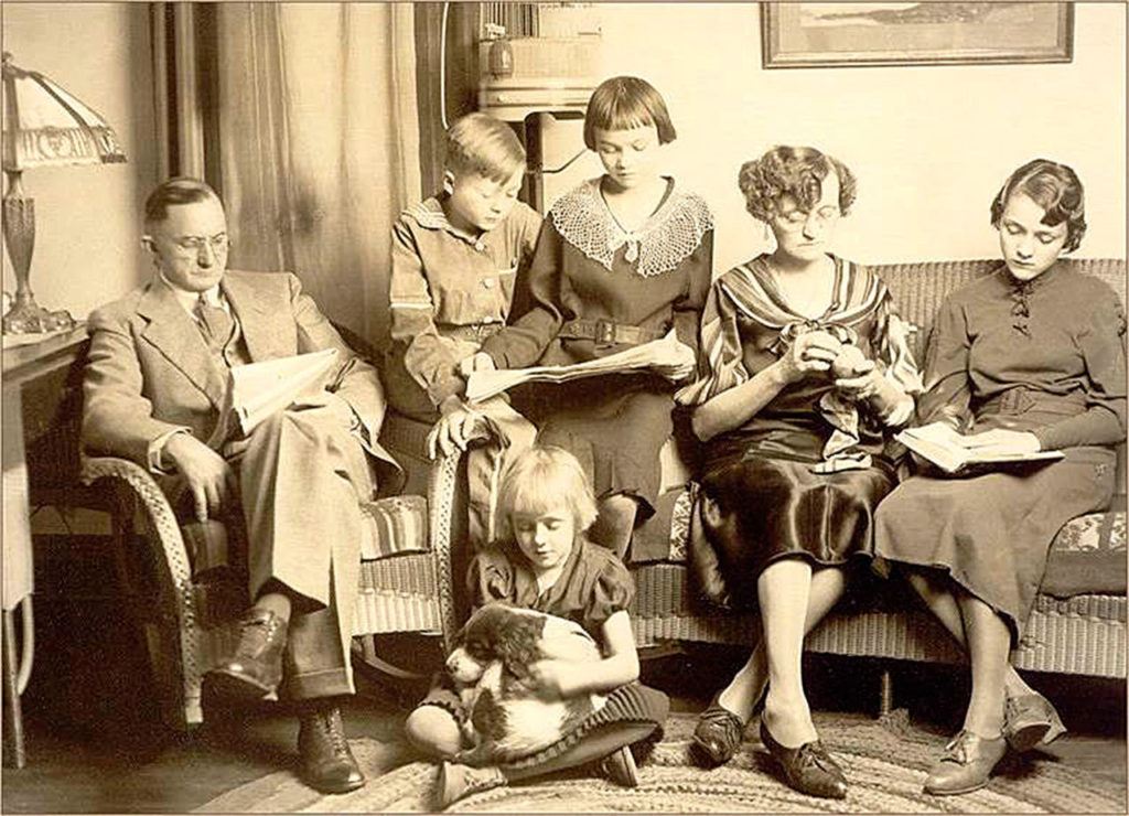 A 1936 photo of state archivist Steve Excell’s family on his father’s side: Left to right: J.P. Excell (about age 51), his father Jack Harold Excell (10), June Excell (13), Emma Caroline Stark Excell (4), Virginia Excell (17), and on floor, Jeanette Fern “Jackie” Excell, with dog Trip.
