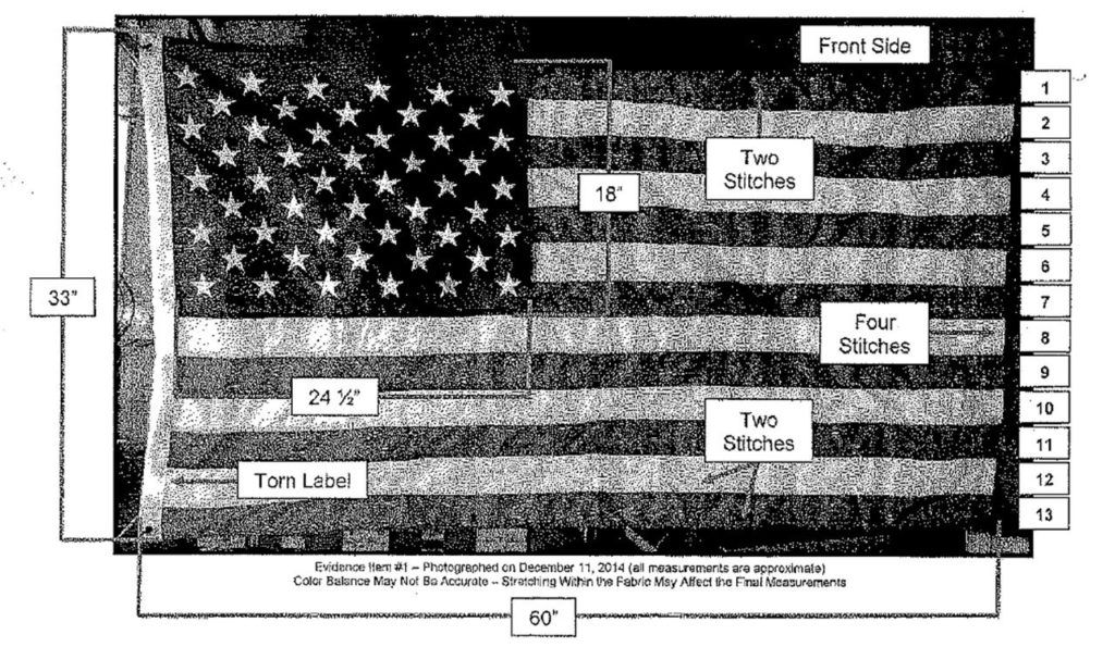 This diagram was made by a forensic detective who compared the flag that turned up in Everett with digital photographs of the flag raised over ground zero in New York on Sept. 11, 2001. (Everett Police Department)
