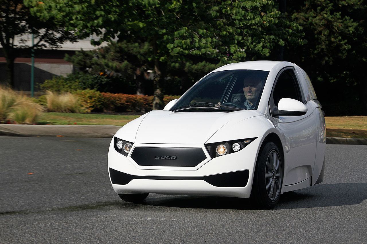 The Solo, a one-seater, three-wheeled electric car made in Vancouver, B.C., could soon go on sale in the U.S. and Canada. (Electra Meccanica Vehicles Corp.)