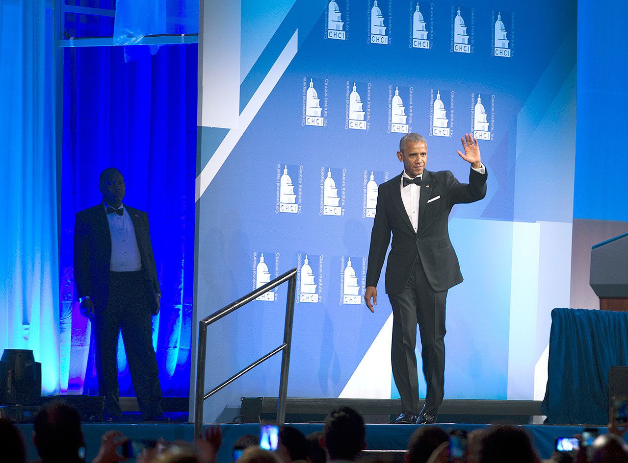 President Barack Obama waves to the crowd after his speech at the annual Congressional Hispanic Caucus Institute Public Policy Conference and awards gala on Thursday in Washington. (AP Photo/Jose Luis Magana)