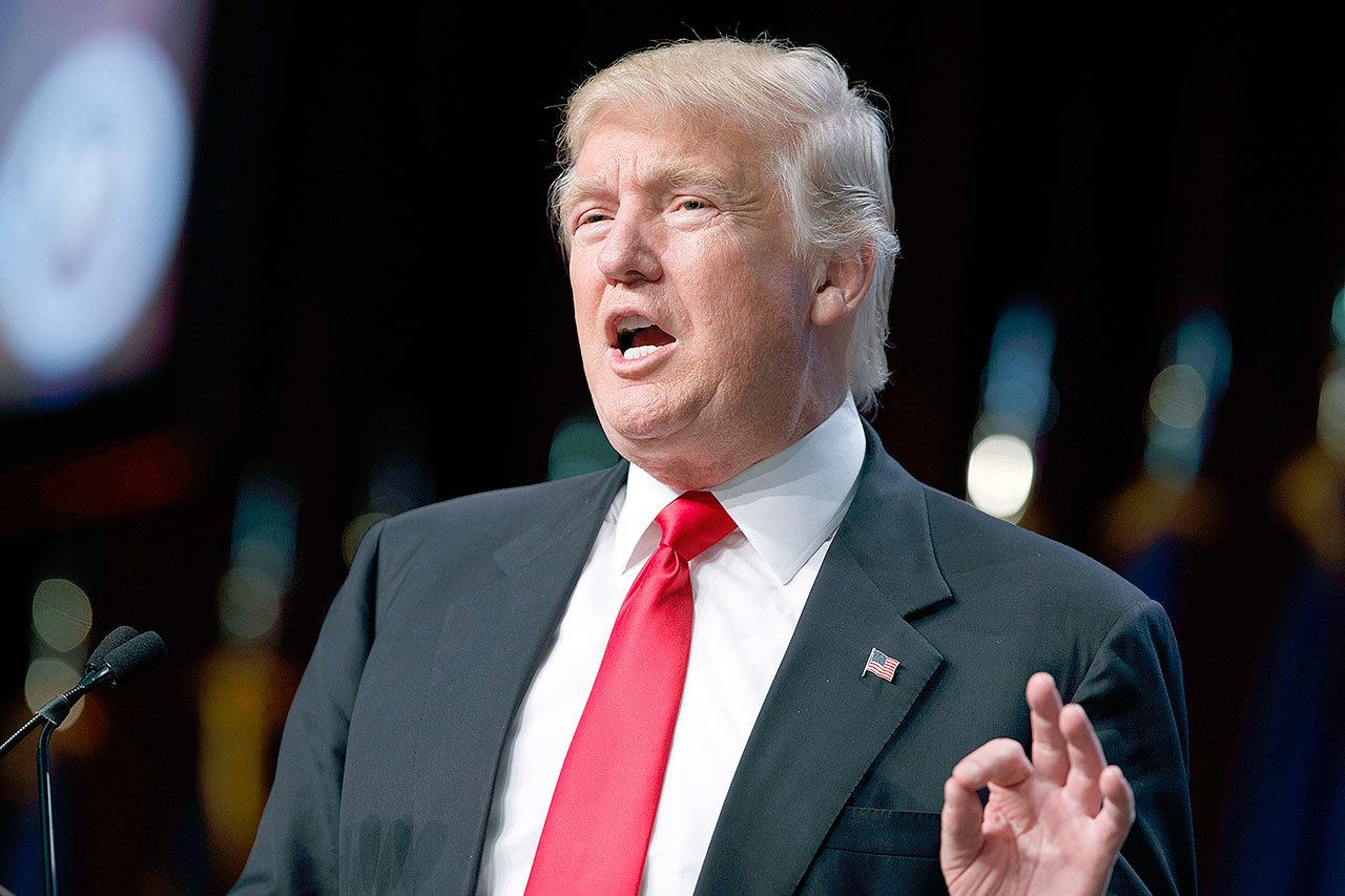 Republican presidential candidate Donald Trump speaks to the National Guard Association of the United States on Monday in Baltimore. (AP Photo/Evan Vucci)