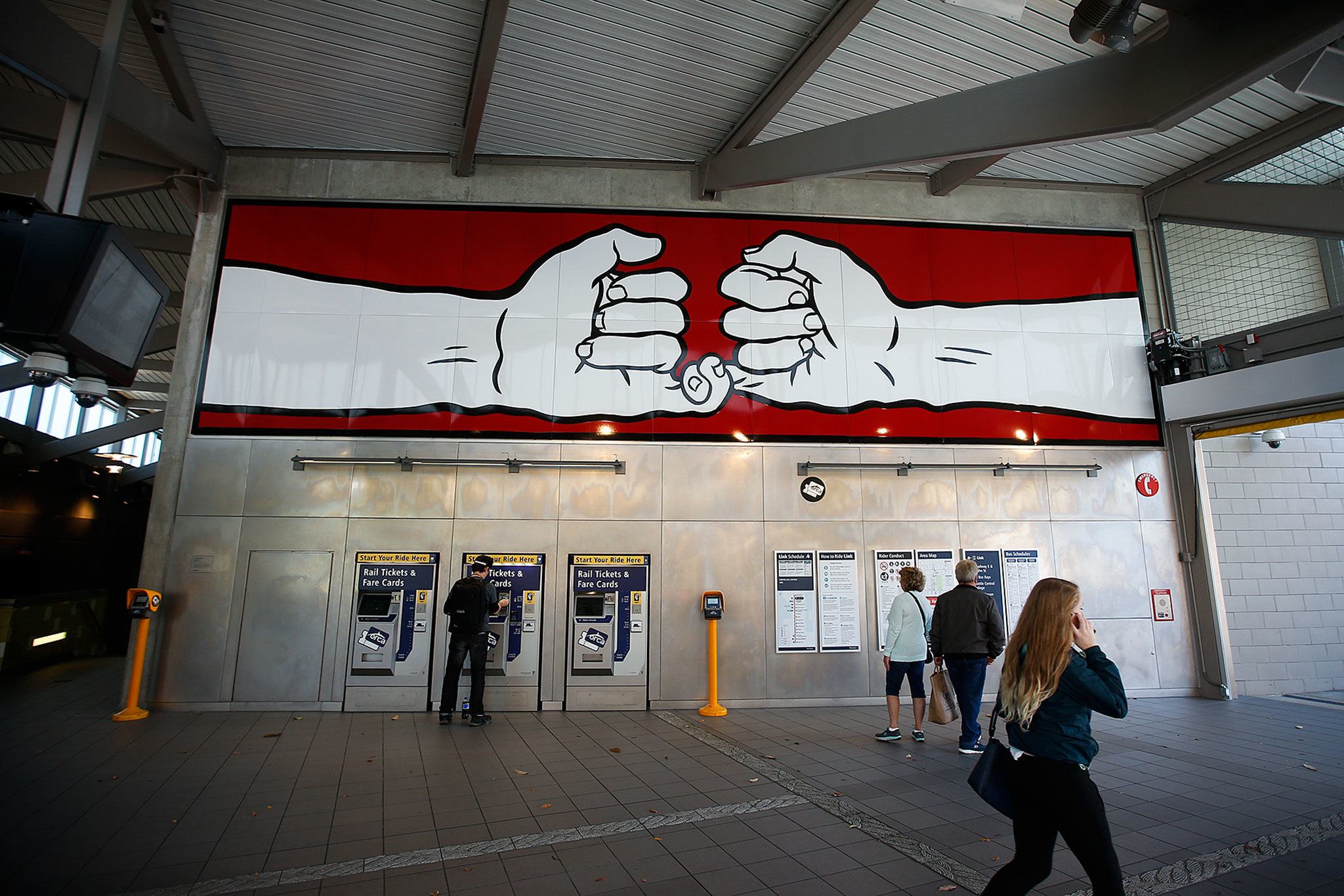 “Crossed Pinkies” by Seattle artist Ellen Forney, at the Capitol Hill Link light rail station in Seattle. (Ian Terry / The Herald)
