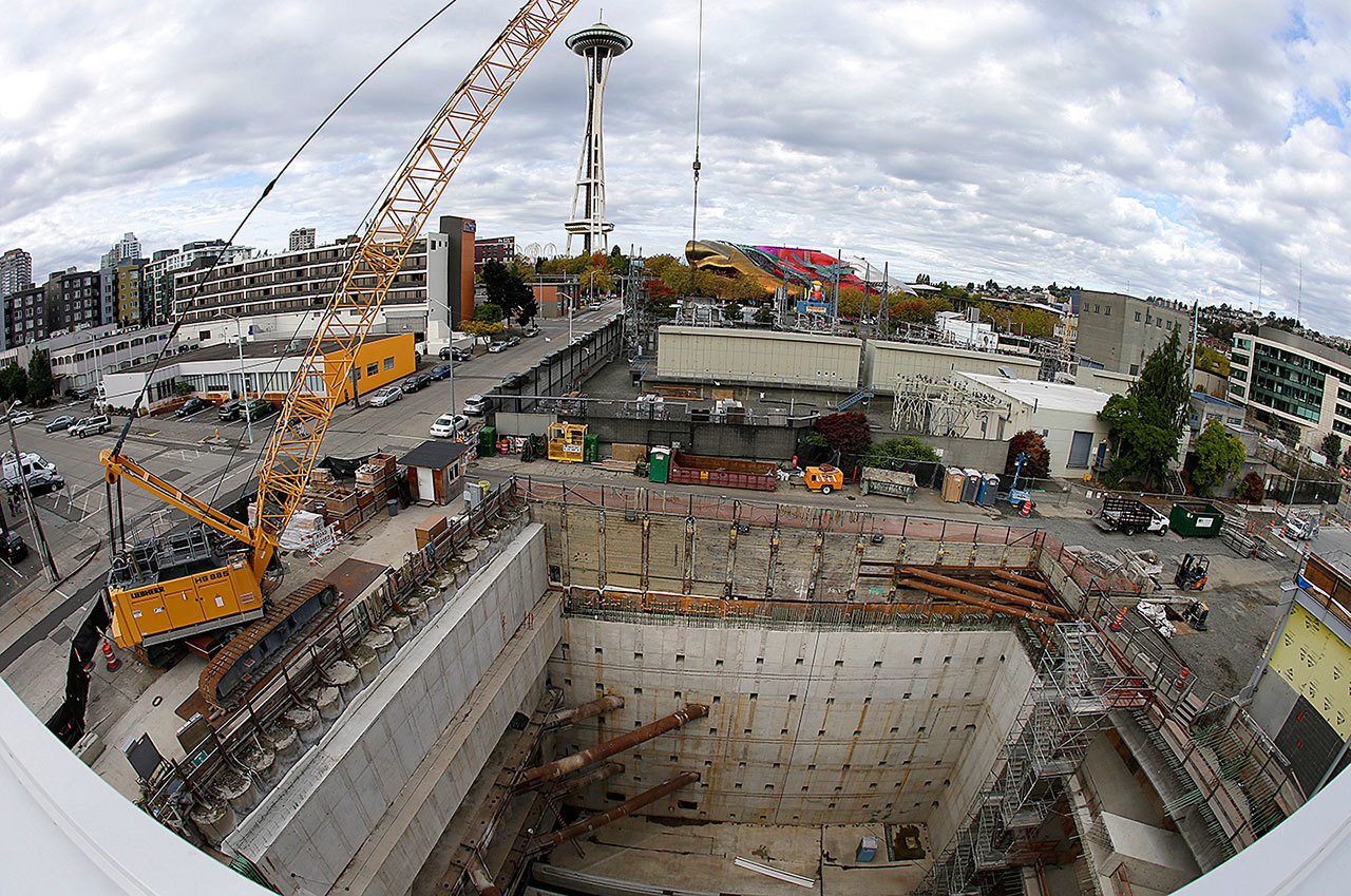 Officials said Monday that “Bertha” the tunnel-boring machine had passed the halfway mark as it digs beneath Seattle. (AP Photo/Ted S. Warren)