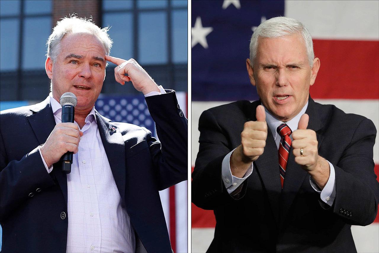 Former Virginia governor Tim Kaine, left, and Indiana Governor Mike Pence will debate Tuesday.