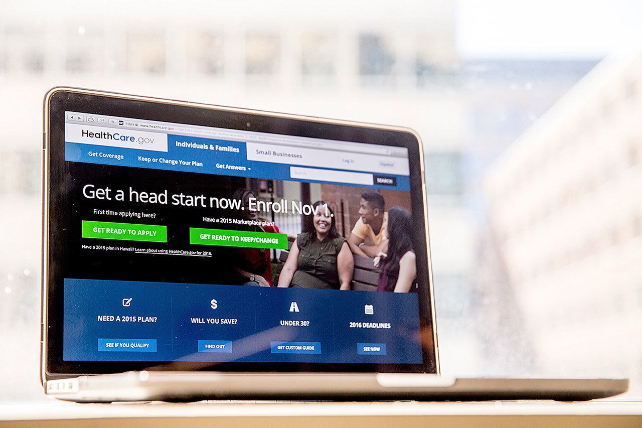 In this Oct. 2015 photo, the HealthCare.gov website, where people can buy health insurance, is displayed on a laptop screen in Washington D.C. (AP Photo/Andrew Harnik, File)