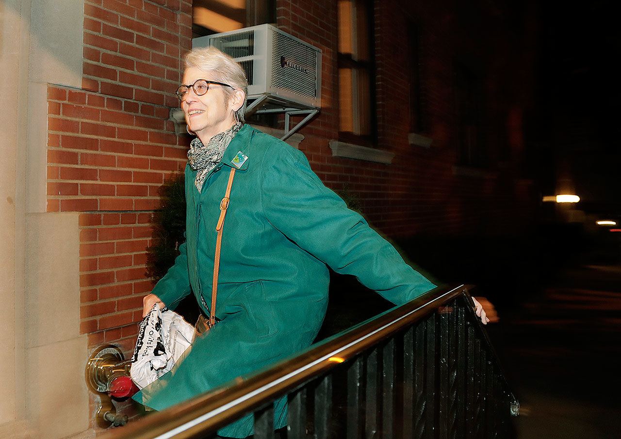 Jessica Leeds arrives at her apartment building Wednesday in New York. Leeds was one of two women who told the New York Times that Republican presidential candidate Donald Trump touched her inappropriately. (AP Photo/Julie Jacobson)