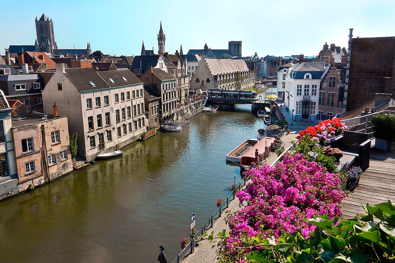 What was once Ghent’s harbor is now a major tourist attraction. The city was founded at the confluence of two rivers: the Lys and the Scheldt.