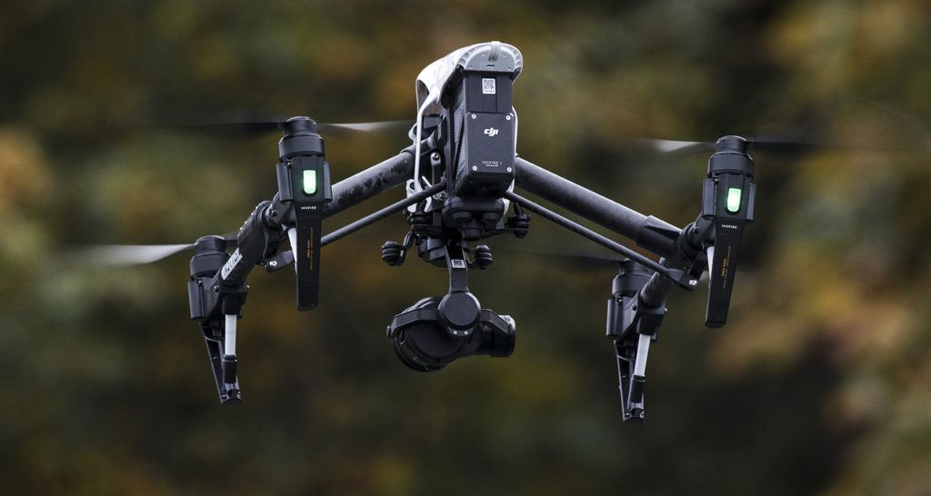 A DJI Inspire One drone hovers above Everett’s waterfront on Wednesday morning. The drone’s high resolution camera allows BNSF to examine railway, tunnels and bridges at tricky angles. (Ian Terry / The Herald)
