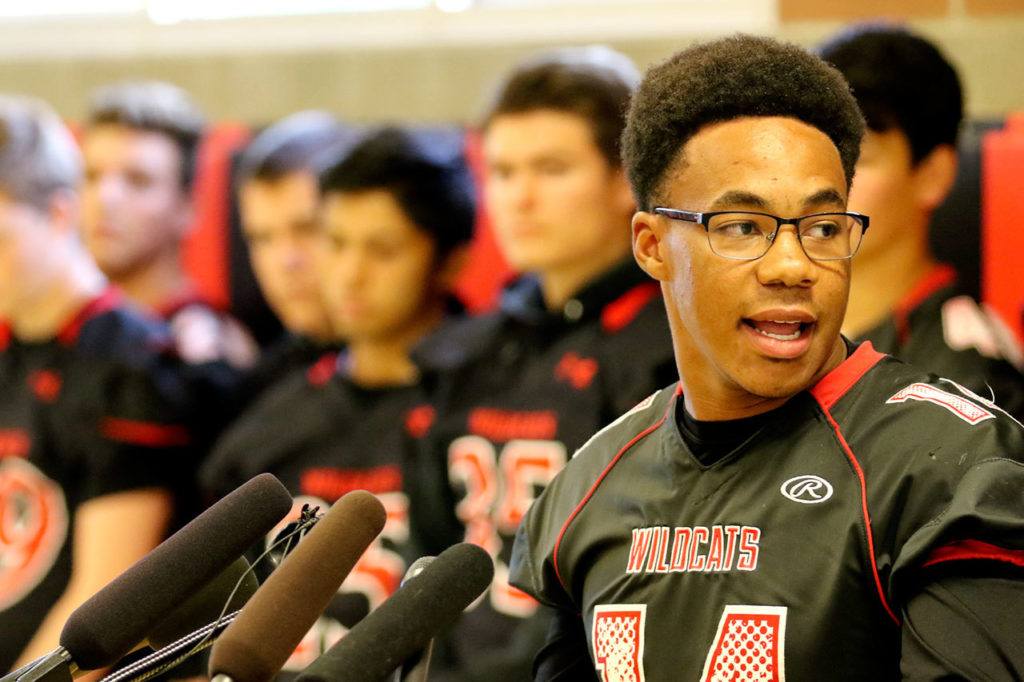 Anfernee Gurley makes his address during the press conference. (Kevin Clark / The Herald)
