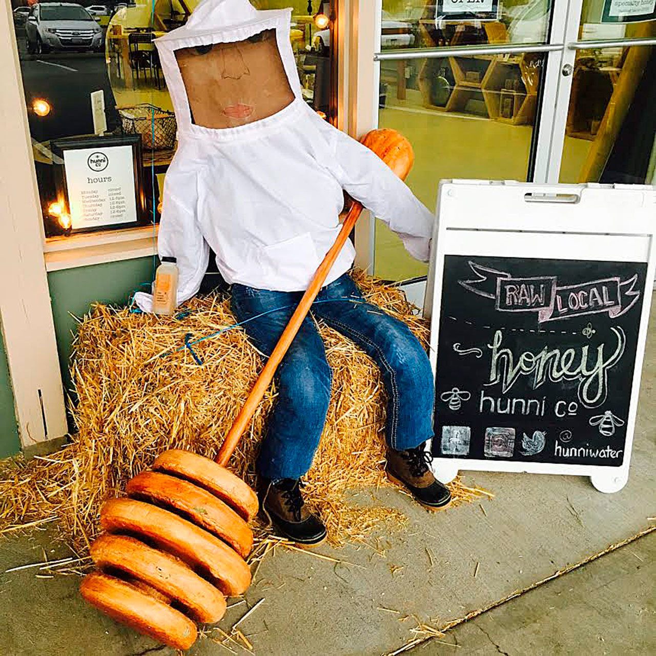“Beeeetrice Hunny B,” representing the Hunni Company, is haunting the area around 109 Sunset Ave., keeping her swarm of ghost killer honeybees under control. (Edmonds-South Snohomish County Historical Society)