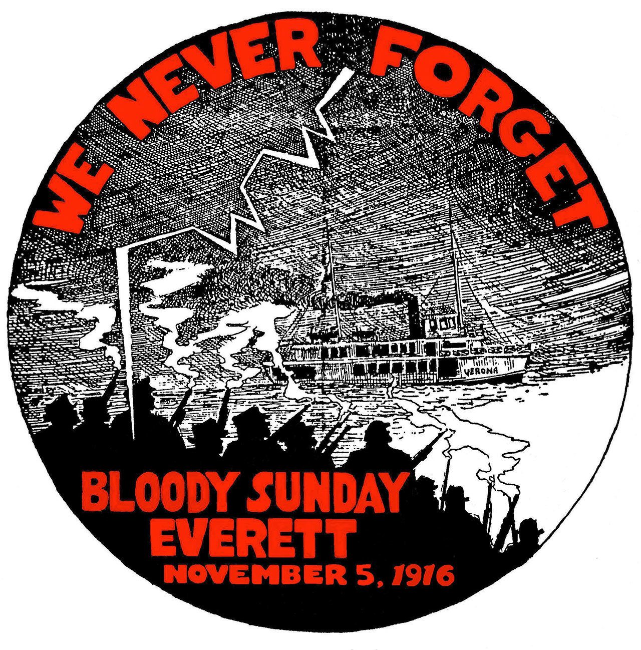 This cartoon was published in the Industrial Worker newspaper following the Everett Massacre. (Photo courtesy of the Everett Public Library)