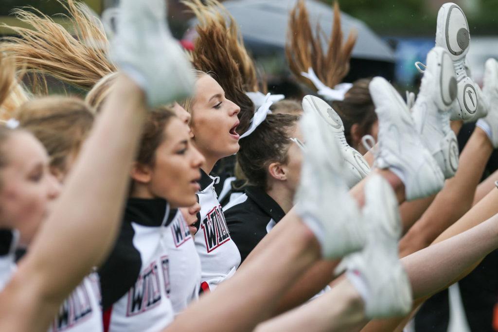 Archbishop Murphy’s cheerleaders perform Saturday afternoon during the game against Burlington-Edison at Terry Ennis Stadium on November 5, 2016. (Kevin Clark / The Herald)
