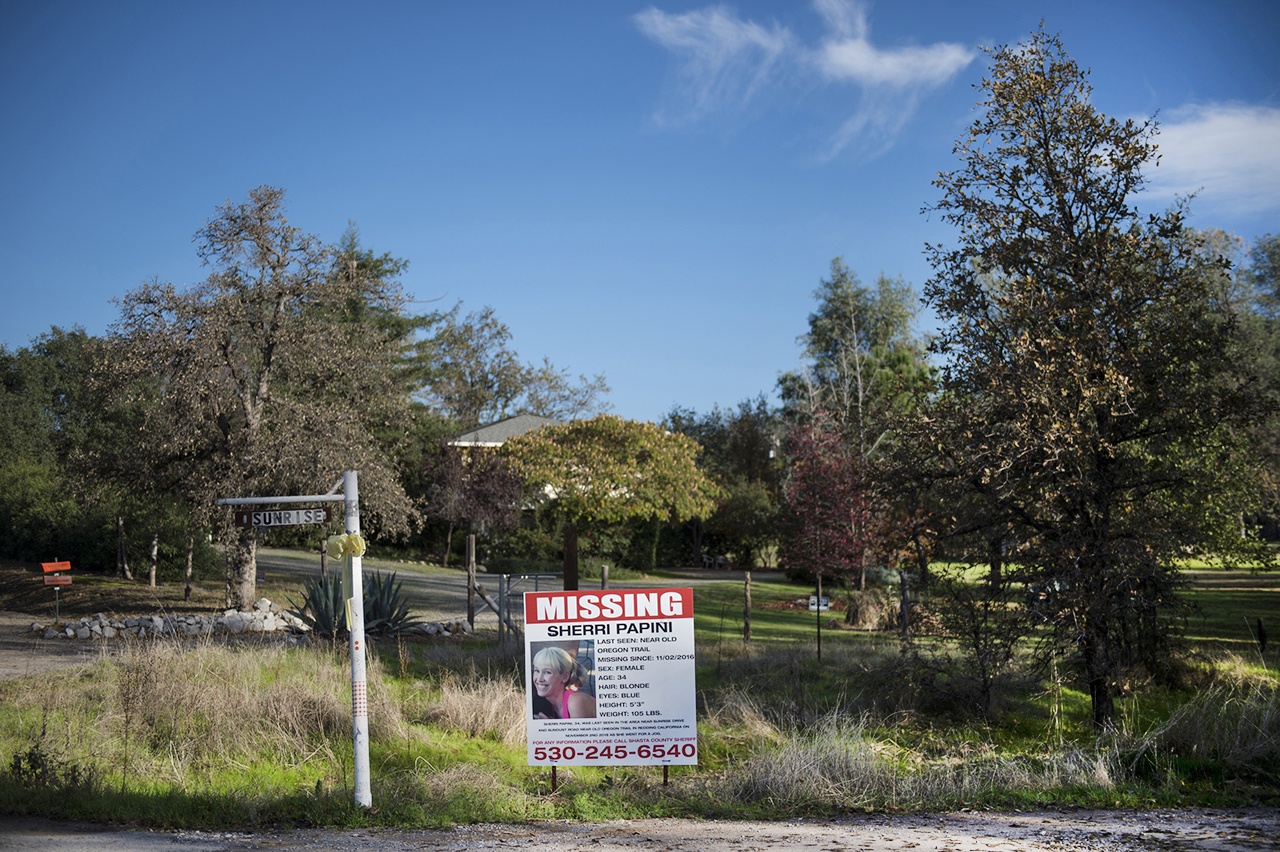 In this Nov. 10 photo, a “missing” sign for Sherri Papini, 34, appears along Sunrise Drive, in Mountain Gate, California, near the location where the mother of two is believed to have gone missing while on a afternoon jog on Nov. 2. (Andrew Seng/The Sacramento Bee via AP,File)