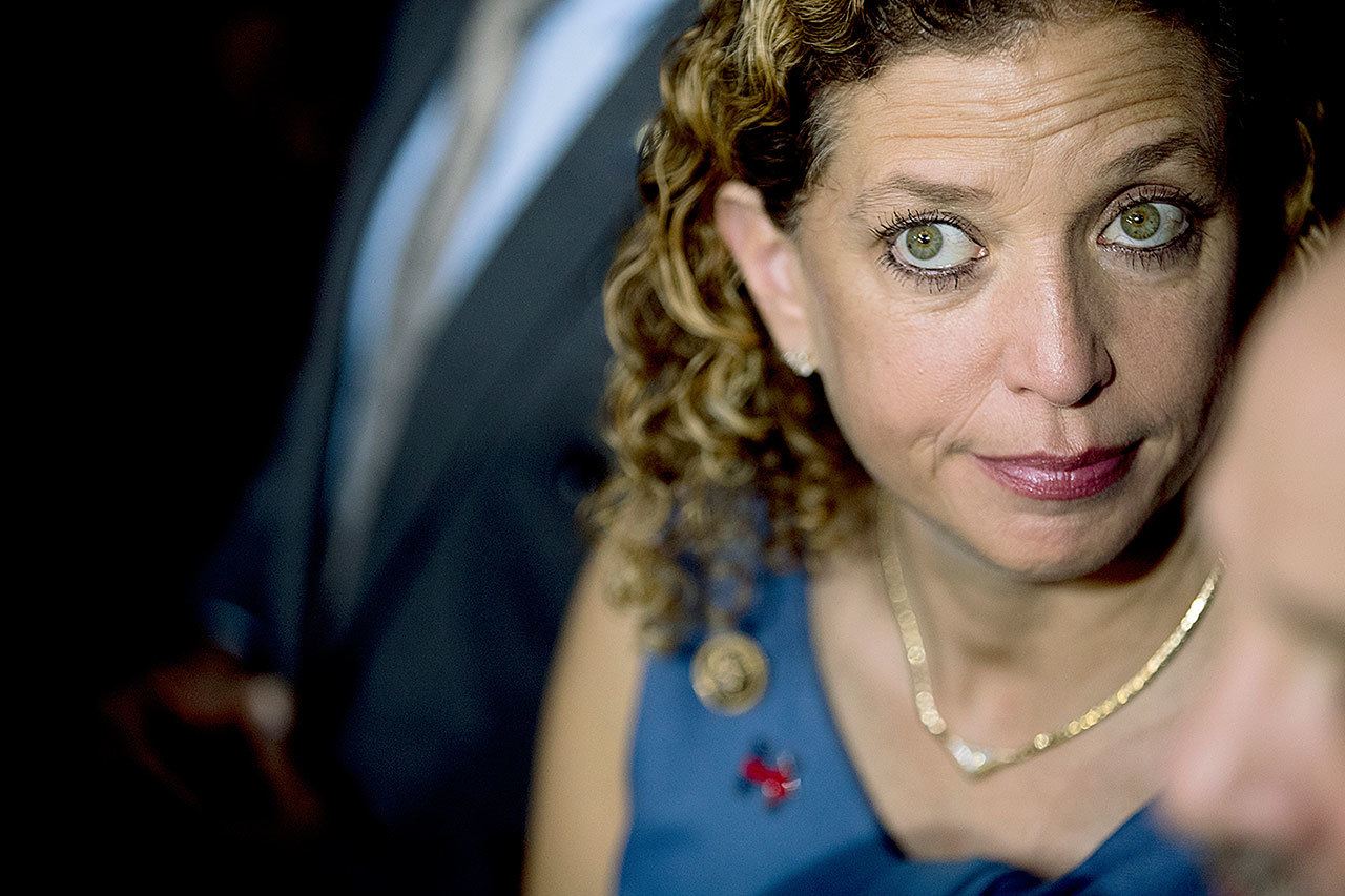 Rep. Debbie Wasserman Schultz, D-Fla., attends a rally for Democratic presidential candidate Hillary Clinton at The Manor Complex in Wilton Manors, Florida, on Sunday, Oct. 30. (AP Photo/Andrew Harnik)